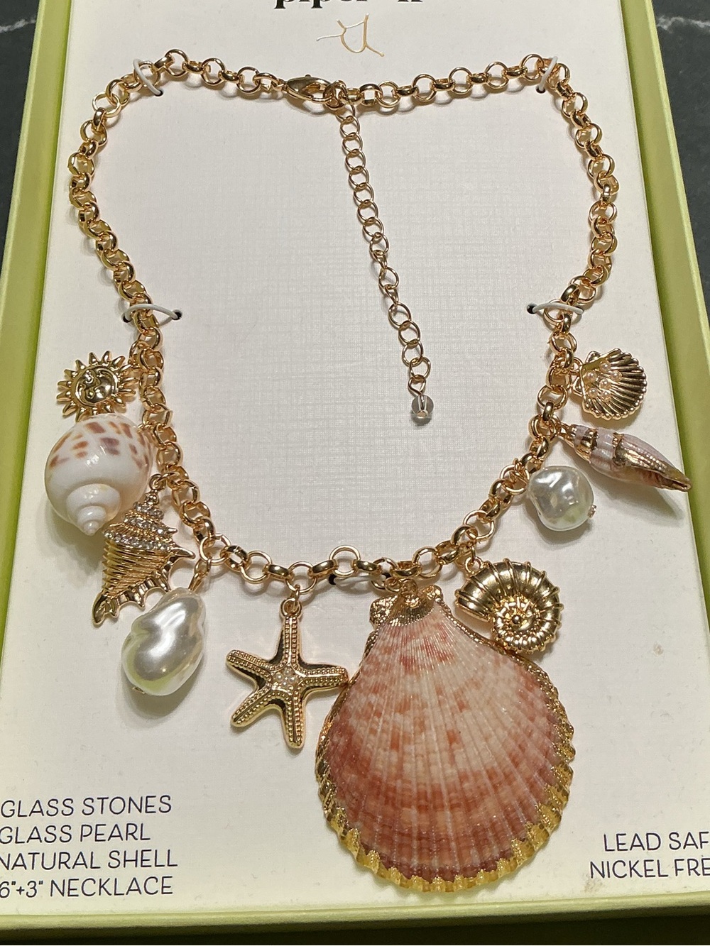 piper•k Pink Shell Charm Necklace with Gold Chain